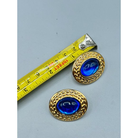 TRIFARI TM Blue Cabochon Earrings Elegant Oval Clip On Plastic Acrylic Stones - Picture 8 of 8